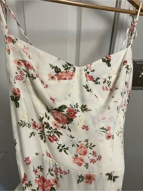 Reformation Cream Floral Slip Dress with Pink and Green Print